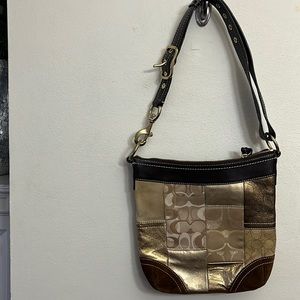 Coach Tan Gold Metallic Patchwork  Signature Handbag Body Bag